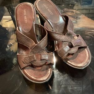 Nine West brown leather wedges sz 8